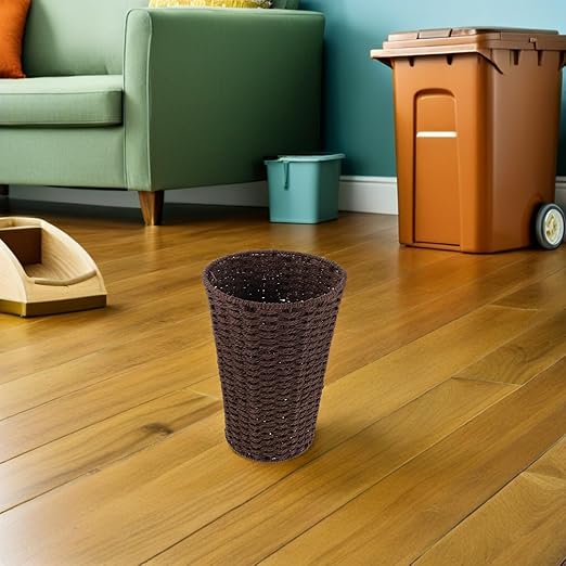 VICASKY Woven Paper Rope Trash Can Brown Sundries Storage Basket Handwoven Household Wastebasket for Living Room Bedroom Bathroom, Size 19x14.5x28 Cm