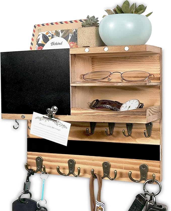 Key Holder for Wall Mounted Keys and Mail Holder Decorative Farmhouse Organizer Wall Hanger with Hooks Small Key Shelf for Home Entryway Hallway Bedroom Decor New Home Gift