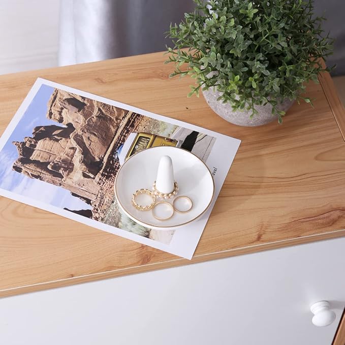 oskas White Ring Dish Holder,Engagement Wedding Bridal Shower Giftï¼Decorative Trinket Tray,4 Inch,Ceramic,White