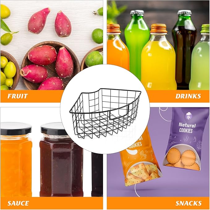 2 Pack Lazy Susan Basket Lazy Susan Organizer Bins for 18"/20" Diameter Turntable 1/4 Wedge Corner Cabinet Organizer Metal Lazy Susan Kitchen Organization with Handle for Cabinet Fridge 9x6.2x4 Inch