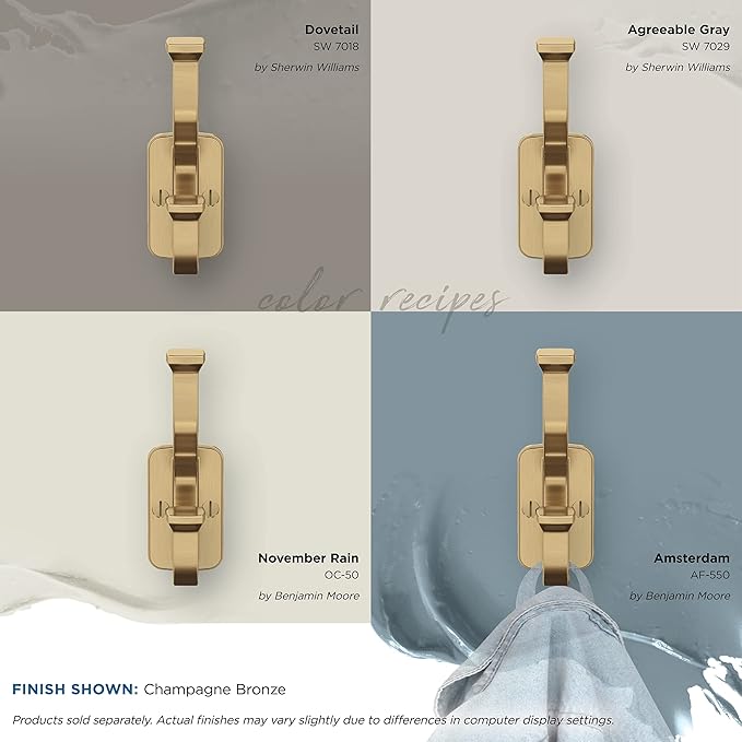 Amerock H37007CZ | Alder Double Prong Decorative Wall Hook | Champagne Bronze Hook for Coats, Hats, Backpacks, Bags | Hooks for Bathroom, Bedroom, Closet, Entryway, Laundry Room, Office