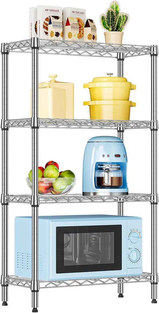 IZEUK 4 Tier Steel Storage Shelves, Heavy Duty Metal Shelf Wire Shelving Rack for Pantry, Kitchen, Living Room, or Office Organization (11.8" D x 25.6" W x 45.5" H, 1000LBS, Chrome)