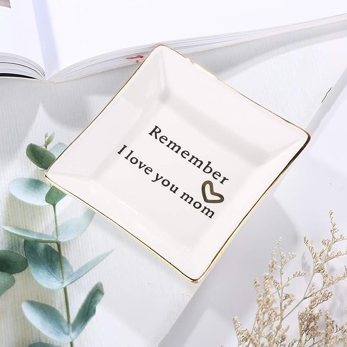 HOME SMILE Ceramic Ring Dish Jewelry Tray-Mom Gifts, Remember I Love You Mom - Birthday, Mother's Day, Christmas Gifts for Mom