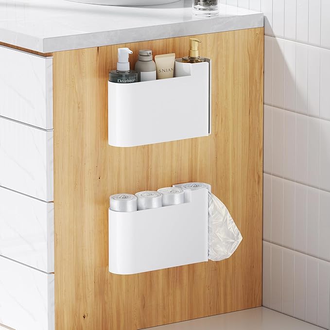 2PCS Cabinet Door Organizer,Self Adhesive Kitchen Cabinet Organizer,Cabinet Door Storage Box for Bathroom/Kitchen/Living room,Storage shelf rv must haves. (white)
