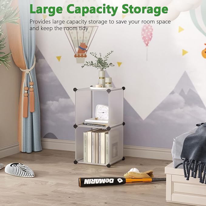 C&AHOME Cube Storage, 2-Cube Organizer Unit, Plastic Closet Storage Shelf, DIY Bookshelf, Modular Bookcase, Cabinet Ideal for Bedroom, Living Room, Office, 12.4" L x 12.4" W x 24.8" H White SBTM3002A