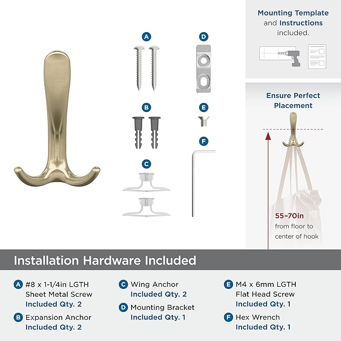 Amerock HBX37013BBZ | Finesse Triple Prong Decorative Wall Hook | Golden Champagne Hook for Coats, Hats, Backpacks, Bags | Hooks for Bathroom, Bedroom, Closet, Entryway, Laundry Room, Office