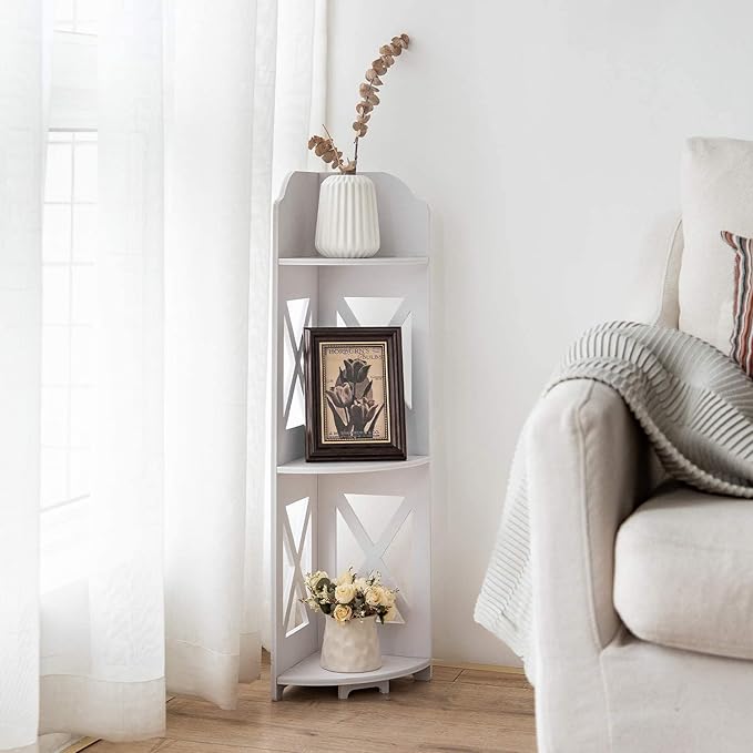 Corner Shelf Stand, Storage Organizer Great for Bathroom, Corner Shelf Perfect for Small Space,Waterproof Stand Also Use for Toilet Paper Stand,White