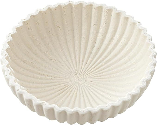 Large Decorative Fruit Bowl for Kitchen Counter, Travertine Stone Look Modern Minimalist Snack Candy Bowl for Table Centerpiece Decor, Home, Office, Hotel, Entryway (White)