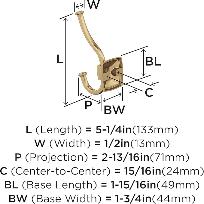 Amerock H37002CZ | Kinsale Double Prong Decorative Wall Hook | Champagne Bronze Hook for Coats, Hats, Backpacks, Bags | Hooks for Bathroom, Bedroom, Closet, Entryway, Laundry Room, Office