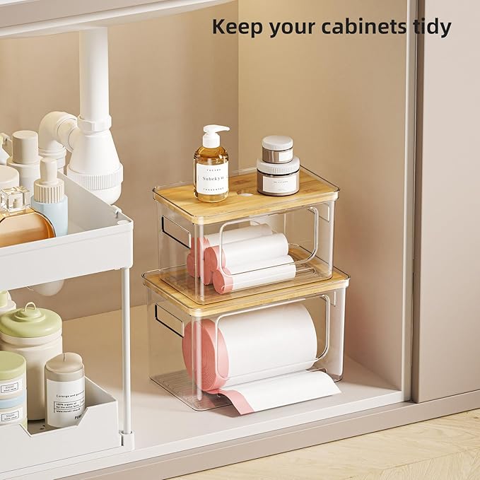 Under Sink Organizer,Plastic Trash Bag Holder Dispenser,Stackable Pantry Laundry Room Home Organization,Potatoes Onions Storage Container for Kitchen,Set of 3 for 13/30/33 Gallon Bags,Set of 3