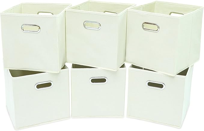 STORONE 13 Inch Cube Organizer Bins, Fabric Storage Bins with Dual Handles, Set of 6, Creamy-White