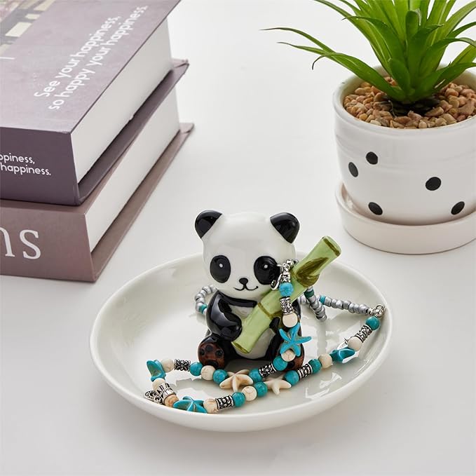 Panda Ring Holder Jewelry Dish, Ceramic Jewelry Holder Ring Dish Jewelry Tray, Panda Gifts for Women Birthday Engagement Wedding Christmas