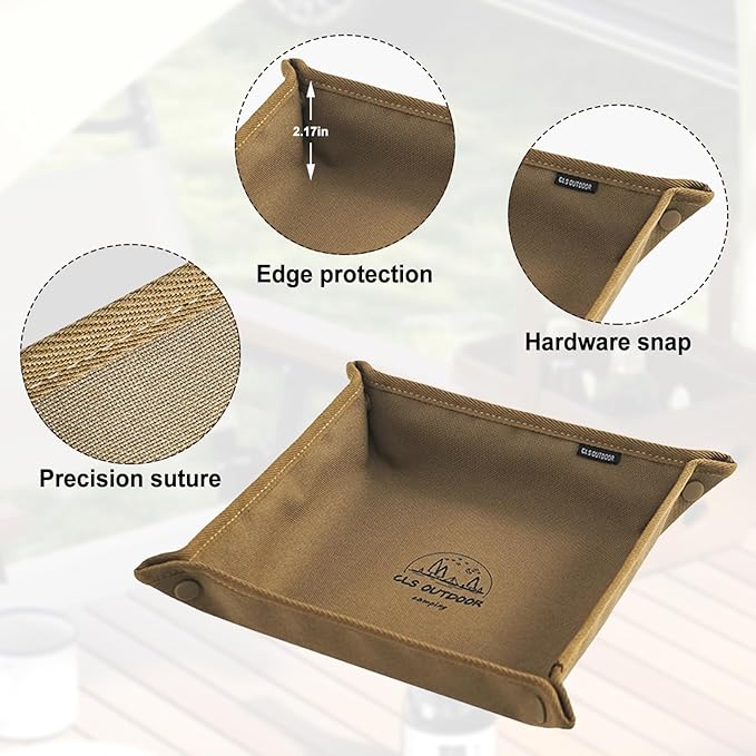 Portable Collapsible Canvas Storage Tray, 12x12 Inch, Multi-Functional Organizer for Home, Travel, Camping, Vanity, Kitchen, Outdoor Picnics (Coffee)