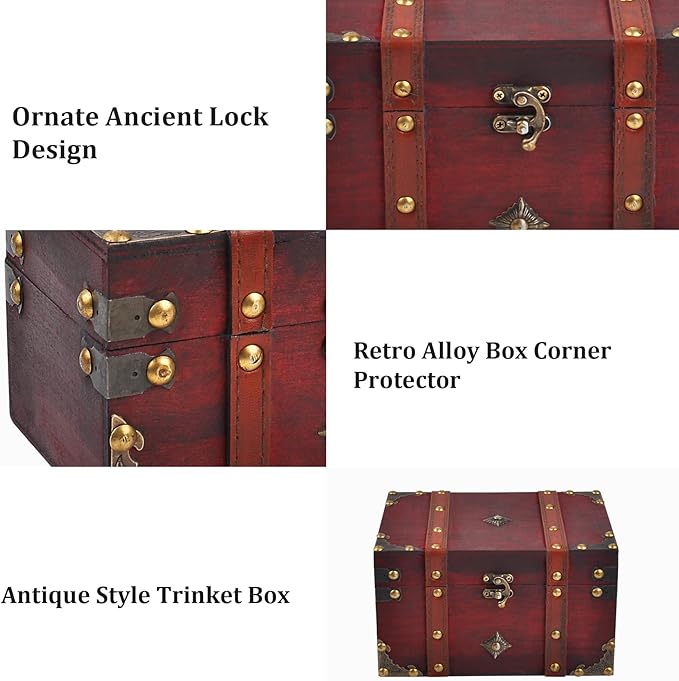 POWER UNICO FLOWER Vintage Treasure Lock Storage Box â Handmade Wooden Decorative Chest, Perfect Keepsake Box for Home DÃ©cor, Jewelry, Trinkets and Gift Storage (301-Combo1)