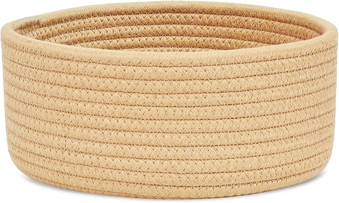 ABenkle Small Woven Basket, Empty Tiny Shallow Storage Basket, Mini Cotton Rope Baskets, Round Decorative Hamper, Basket Storage Bins for Toys, Spa, Socks, Nursery, Living Room