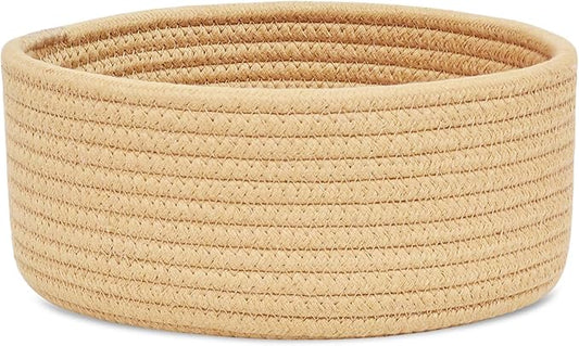 ABenkle Small Woven Basket, Empty Tiny Shallow Storage Basket, Mini Cotton Rope Baskets, Round Decorative Hamper, Basket Storage Bins for Toys, Spa, Socks, Nursery, Living Room