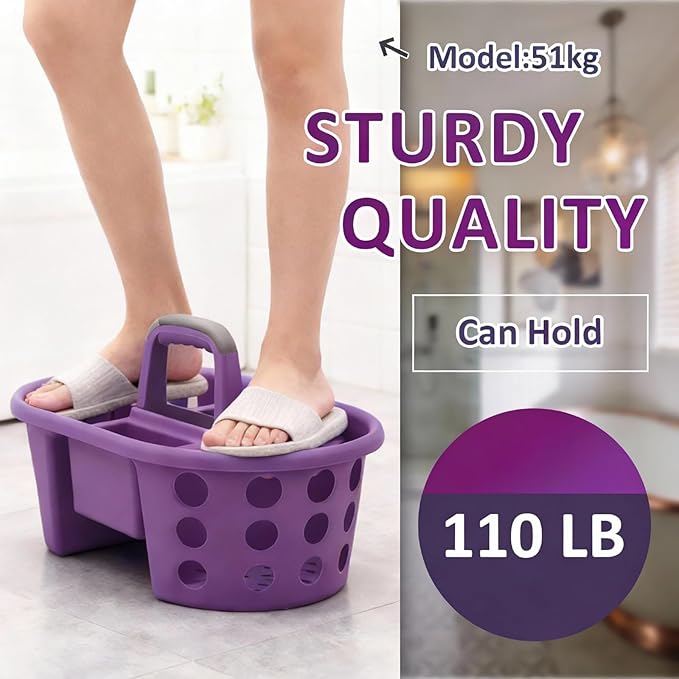 Large Shower Caddy Portable 2PC - Made in USA Plastic Jumbo Size Dorm Storage Candy Tote with Handle Shower Organizer for Bathroom, Pantry, Kitchen, College Dorm, Orange/Purple