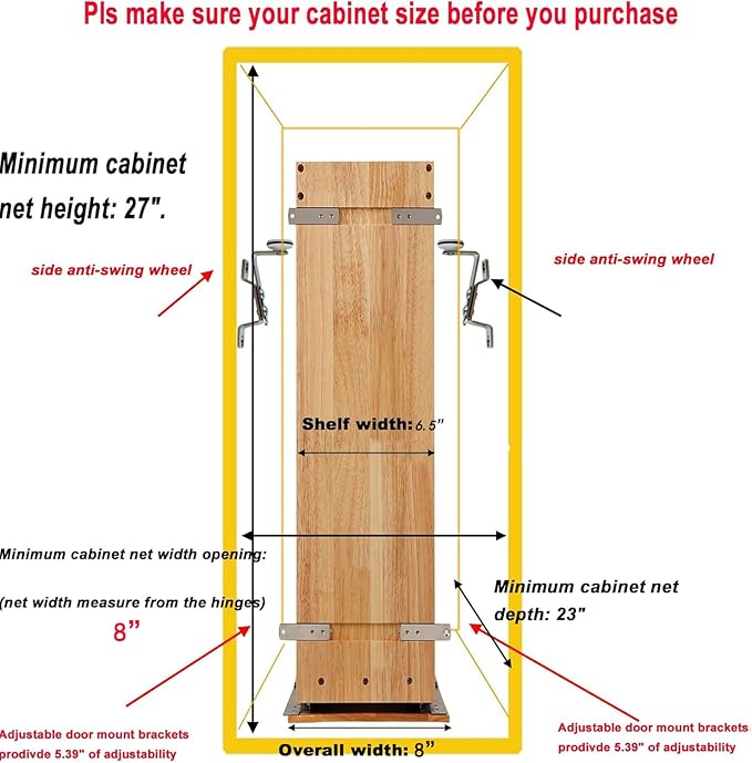 DINDON Pull Out Spice Rack Organizer for Cabinet, (6.5" W x 21.9" D x 25.2" H) Multi-Use Wood Pull Out Cabinet Organizer Slide Out Shelf Cabinet Storage for Kitchen, Pantry Organization
