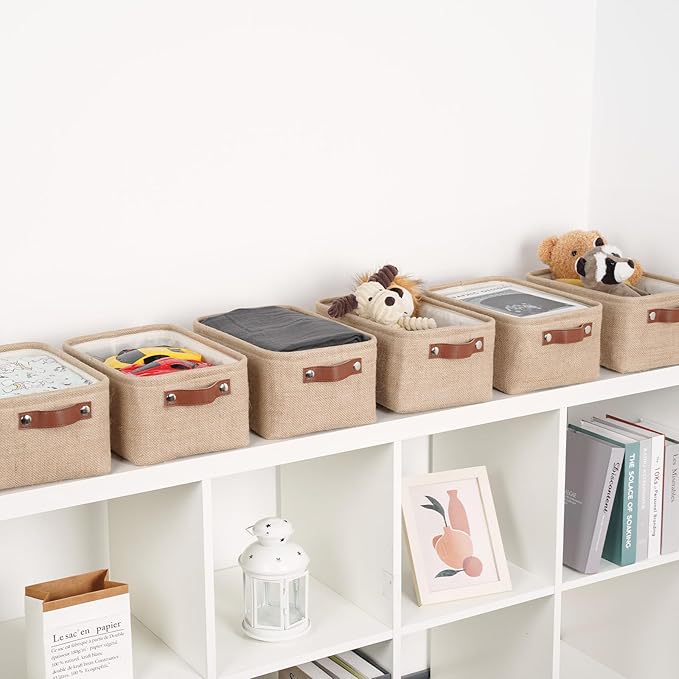 HNZIGE Collapsible Fabric Storage Bins Decorative Storage Baskets with Handles, Small Storage Boxes for Organizing Closet, Toys Foldable Storage Baskets for Shelves(11.8” x 7.8“ x 5.1” Line Yellow)