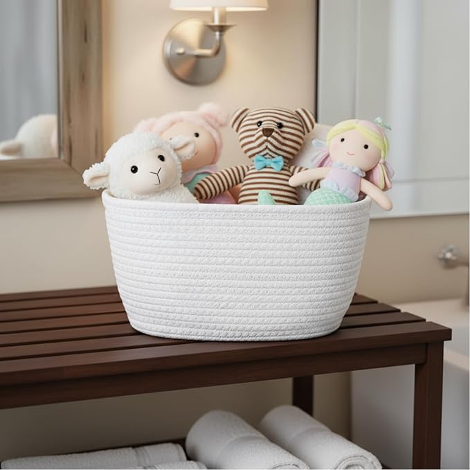 Sawysine 6 Pcs Storage Baskets Bulk for Organizing Cotton Rope Woven Basket with Handles for Gift Cloth Shelves Blanket Toys Living Room Bathroom(White)