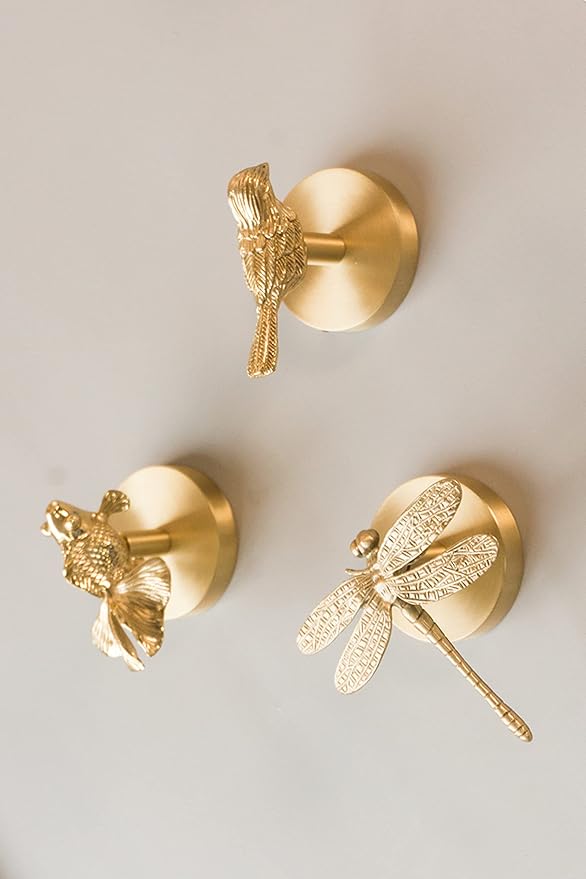 Brass Bird Coat Rack Robe Wall Hooks Hat Dragonfly Hanger for Bedroom Kitchen Various Shapes Animal Deer Decor Home Accessories (1, Bird-A)