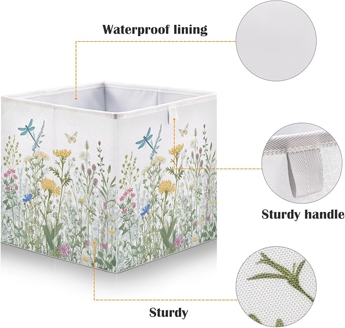 Blueangle Colorful Herbs and Flowers Rectangle Storage Bin, 15.8 x 10.6 x 7 in, Large Collapsible Organizer Storage Basket for Home Décor