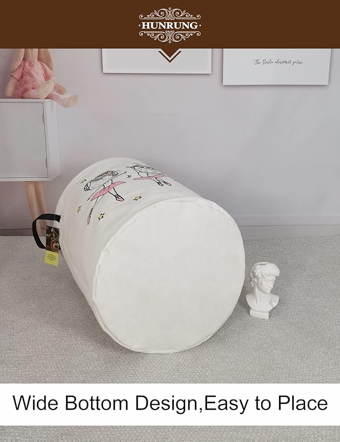 HUNRUNG Laundry Hamper,Large Canvas Fabric Lightweight Storage Basket Toy Organizer Dirty Clothes Collapsible Waterproof for College Dorms, Children Bedroom,Bathroomï¼Round-Dancing girlï¼