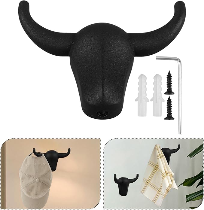 Luxshiny Bull Horn Metal Coat Hook Decorative Wall Mounted Iron Hook for Entryway Keys Bags Towels 2.75X2.16 Inches Sturdy Rustic Storage Solution