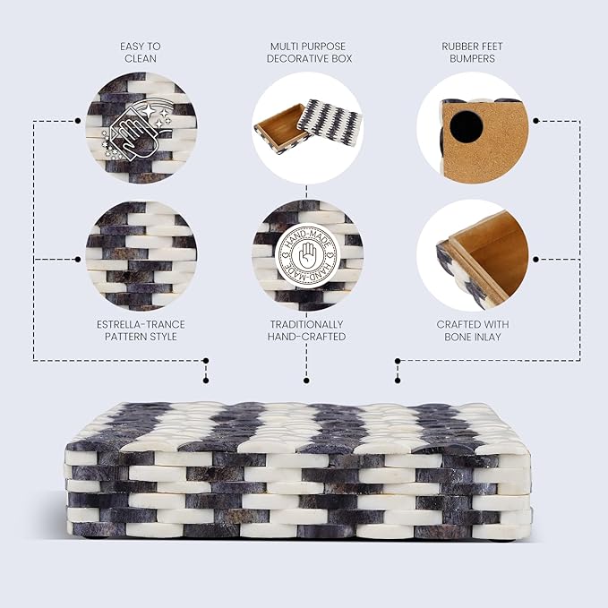 Handicrafts Home Large Decorative Storage Box with Lid– 8x6x1.5” Coffee Table Organizer, Keepsake-Decorative Boxes for Home Decor, Stylish Decorative Box for Office Décor-Weave- Grey White