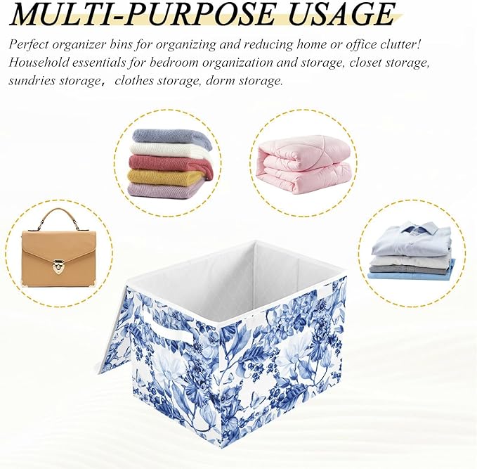 Collapsible Storage Bins with Lids Decorative Fabric Storage Cubes Closet Organizer and Storage Basket Boxes Containers for Clothes Box Chest Folding Rectangle China Blue