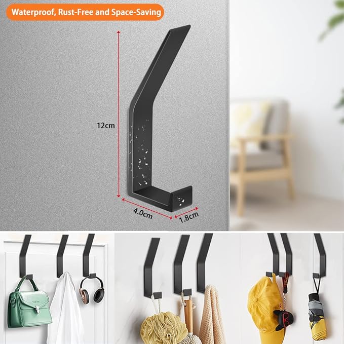 Coat Hooks Wall Mounted, 6 Packs Wall Hooks for Hanging Clothes, Coat, Towel, Rope, Keys, Hats, Purse, Screws Invisible Hooks for Kitchen, Bathroom, Cabinet, Hallways, Bedrooms (Black, 6Packs)