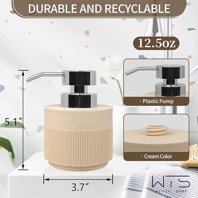 2pcs/Set 12.5oz Hand Soap Dispenser Sets, Resin Liquid Soap Dispenser with Rust Proof Pump for Bathroom Countertop, Kitchen Refillable Liquid Bottle for Hand Soap, Lotion, Body Wash