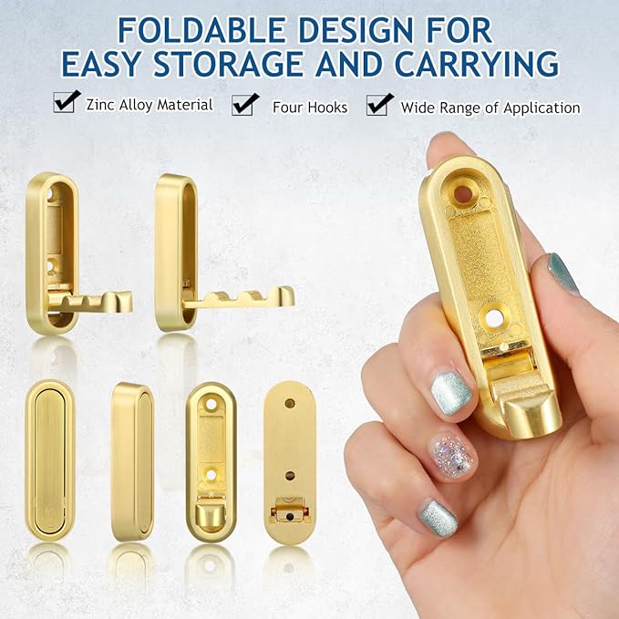 iplusmile 4 Pack Foldable Wall Hooks Zinc Alloy Foldable Coat Hooks Retractable Towel and Backpack Hangers for Bathroom Kitchen Entryway Space Saving Invisible Hooks