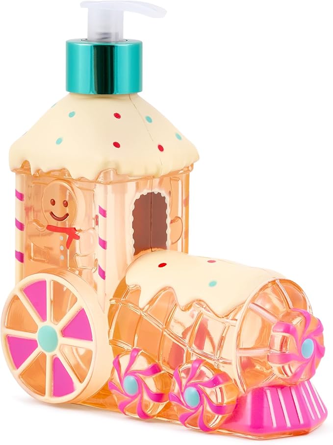 Simple Pleasures Gingerbread Train - Frosted Vanilla Scented Decorative Refillable Soap Dispenser for Kitchen Countertops and Bathroom Sinks
