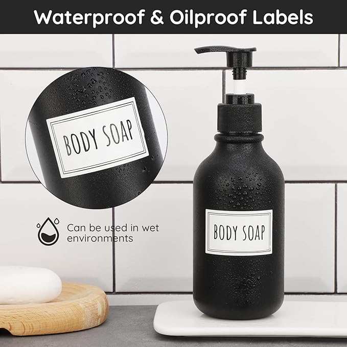 Segbeauty 36PCS Bathroom Labels - White, Self-adhesive Waterproof Labels for Bottles, Removable Soap Dispenser Stickers for Organizing Shampoo, Conditioner, Body Soap, Bath Salt, Home, Travel