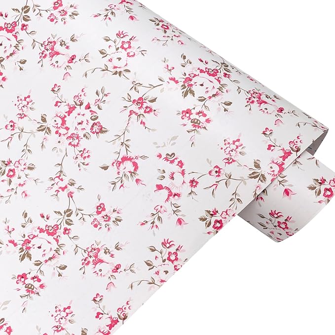 Rural Floral Shelving Paper Decorative Self-Adhesive Shelf Liner Drawer Cabinet Sticker 17.7 Inch by 9.8 Feet