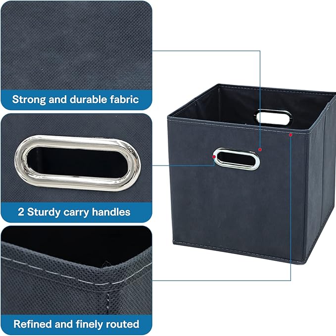 STOREONE Fabric Storage Bins Cubes Baskets Containers-(11X11X11) with Dual Handles Cube Storage Organizer Bins for Shelf Closet, Bedroom Organizers, Foldable Set of 6 (Grey )