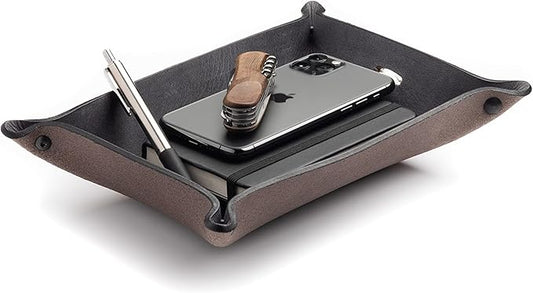 Main Street Forge Leather Valet Tray for Men â Rustic EDC Organizer for Keys, Phone & Wallet â Made in USA â Avalanche Gray