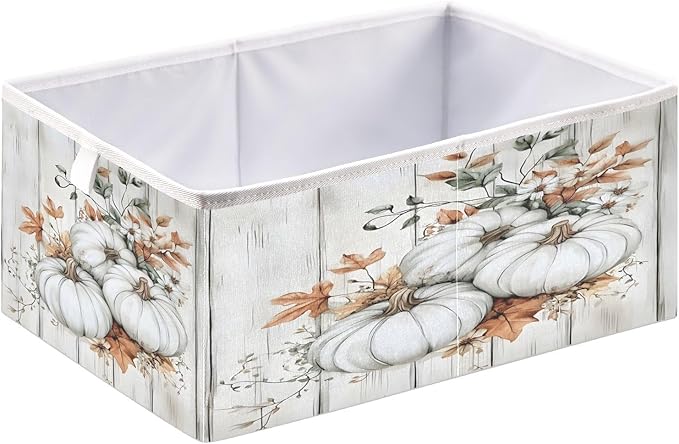 Bolaz White Pumpkin Wood Closet Organizers Storage Cubes Storage Bins Shelf Baskets Containers for Home Room Office,Square