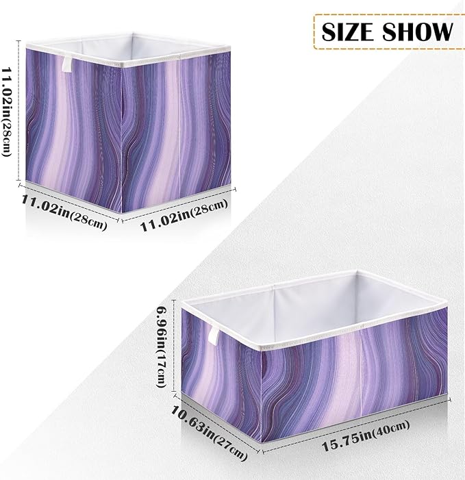 Blueangle Purple Marble Rectangle Storage Bin, 15.8 x 10.6 x 7 in, Large Collapsible Organizer Storage Basket for Home Décor