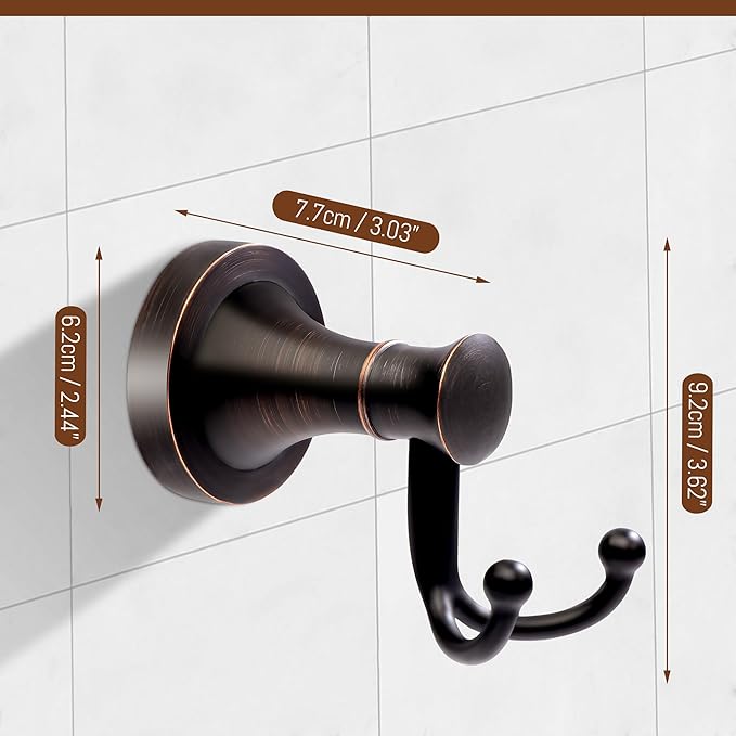 Bronze Towel Hooks, Bathroom Robe Hook Oil Rubbed, Heavy Duty Double Towel Hooks Bath Farmhouse Coat Clothes Hook Wall Mounted Rustic for Bathroom Kitchen Washroom