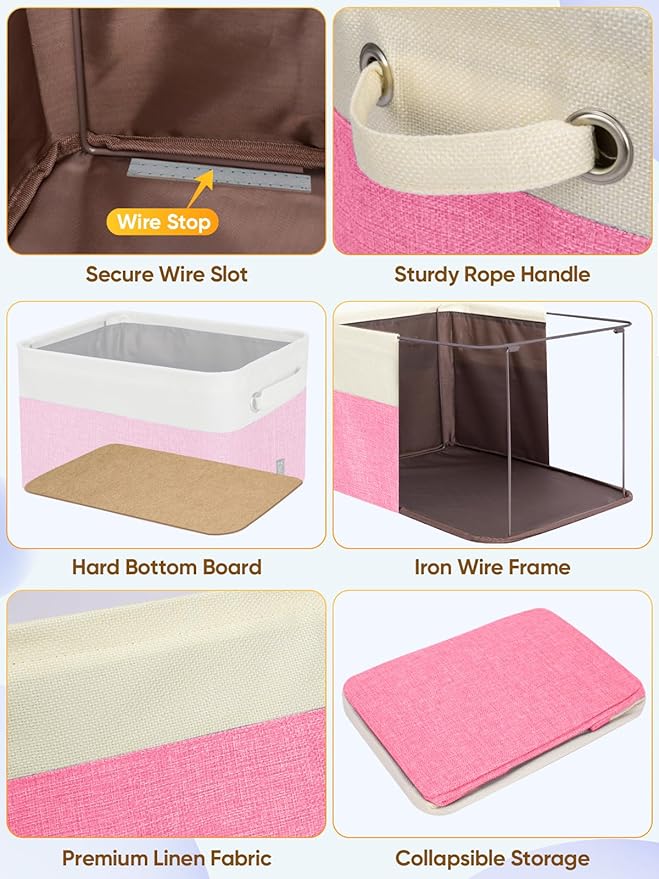 BALEINE 1 Pack Fabric Closet Storage Bins for Shelves, Linen Closet Organizers and Storage, Decorative Baskets for Organizing, Shelf, Clothes, Home, Office (Pink, 17''x13''x10.5'')