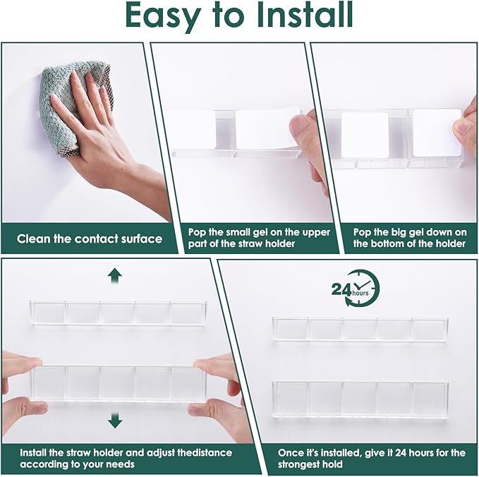 Straw Holder for Cabinet Door, 9.45âLarge Acrylic Reusable Tumbler Straw Organizer Storage Dispenser with Double Sided Adhesive,Under Cabinet & Wall Mount Drinking Straw Storage, Easy to Install