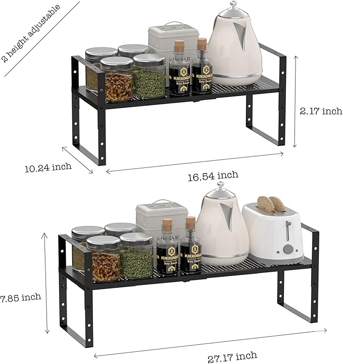 Multi-Functional Metal Shoe Rack,Expandable Adjustable Stackable Kitchen Organizer,Metal Shelf risers for cabinets, Kitchens and Closet, Bathroom(3Packs/Black/Medium)