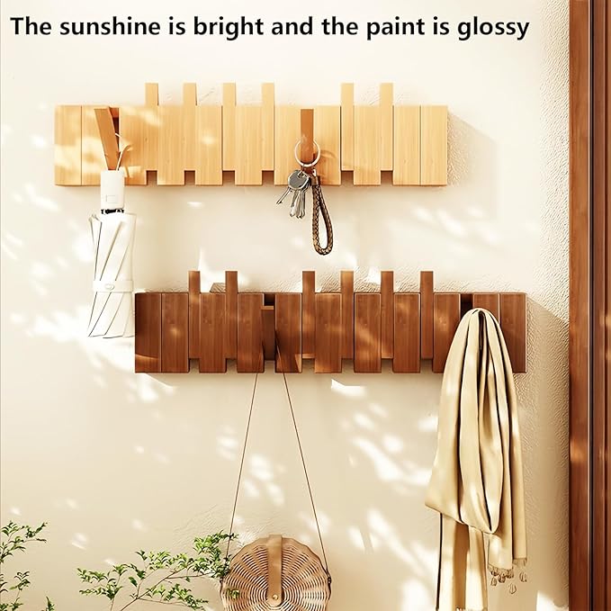 Wall Mounted Coat RackHooks Piano Key Hangers Natural Solid Wood Hanger Non-Woven Fabric Clothes Hangers for Closet, Kitchen, Bedroom, Bathroom, Entryway (Beech, 4 Hooks)
