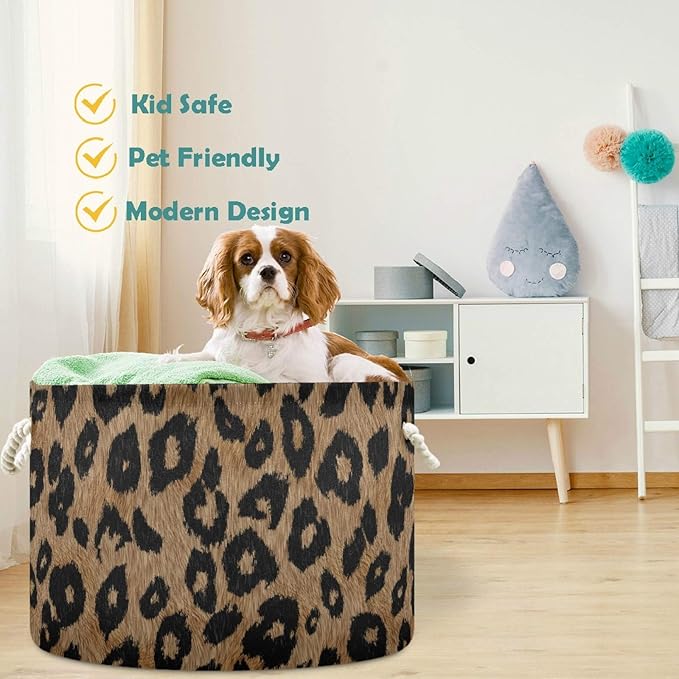 visesunny Classic Leopard Grain Laundry Baskets Fabric Storage Bin Storage Box Collapsible Storage Basket Toy Clothes Shelves Basket for Bathroom,Bedroom,Nursery,Closet,Office