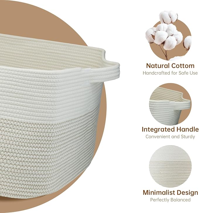 75L Large Cotton Rope Basket 22" x 17" x 12",Large Blanket Basket with Handle,woven baskets for storage,Storage Basket for Organizing,Blanket Basket living Room