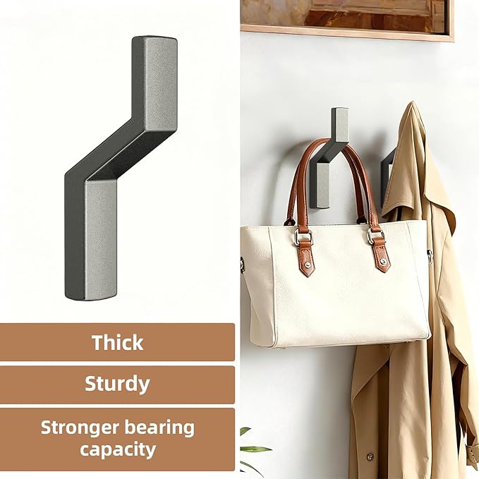 Heavy Duty Wall Hooks for Hanging, 40 lbs Single Coat Hooks & Towel Hooks Wall Mounted, Rust-Resistant Zinc Alloy Hooks for Bathroom, Mudroom, Door, Barn, Farmhouse (2, Grey)