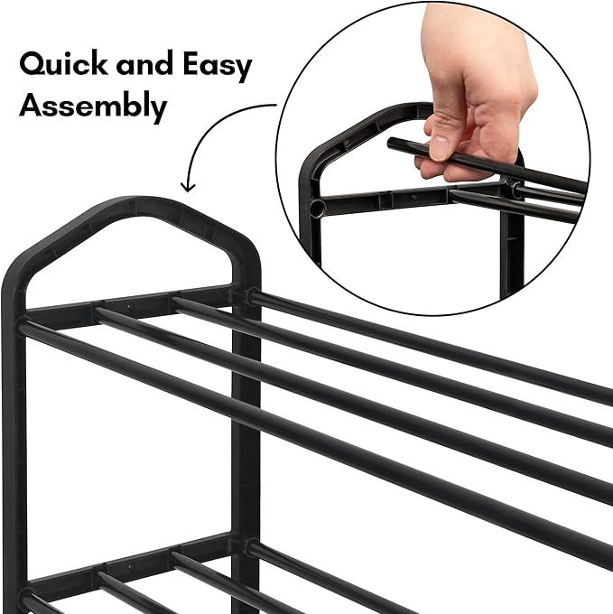 Americanflat Shoe Organizer - 4 Tier Shoe Rack Storage Shelf with Reinforced Frame and Metal Tubes - Black Shoe Rack for Closet, Entryways, or Garages - Easy to Assemble Space-Saving Design