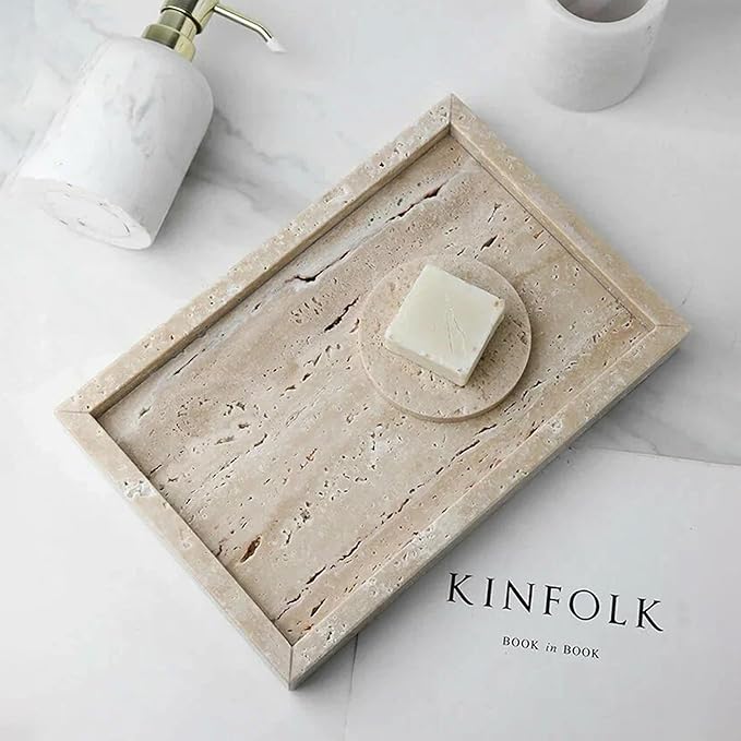 Natural Marble Tray, Stone Tray for Bedroom/Bathroom/Kitchen/Vanity Countertop, Jewelry Tray for Rings Earrings Necklace Bracelet Watch, Room Decor Aesthetic